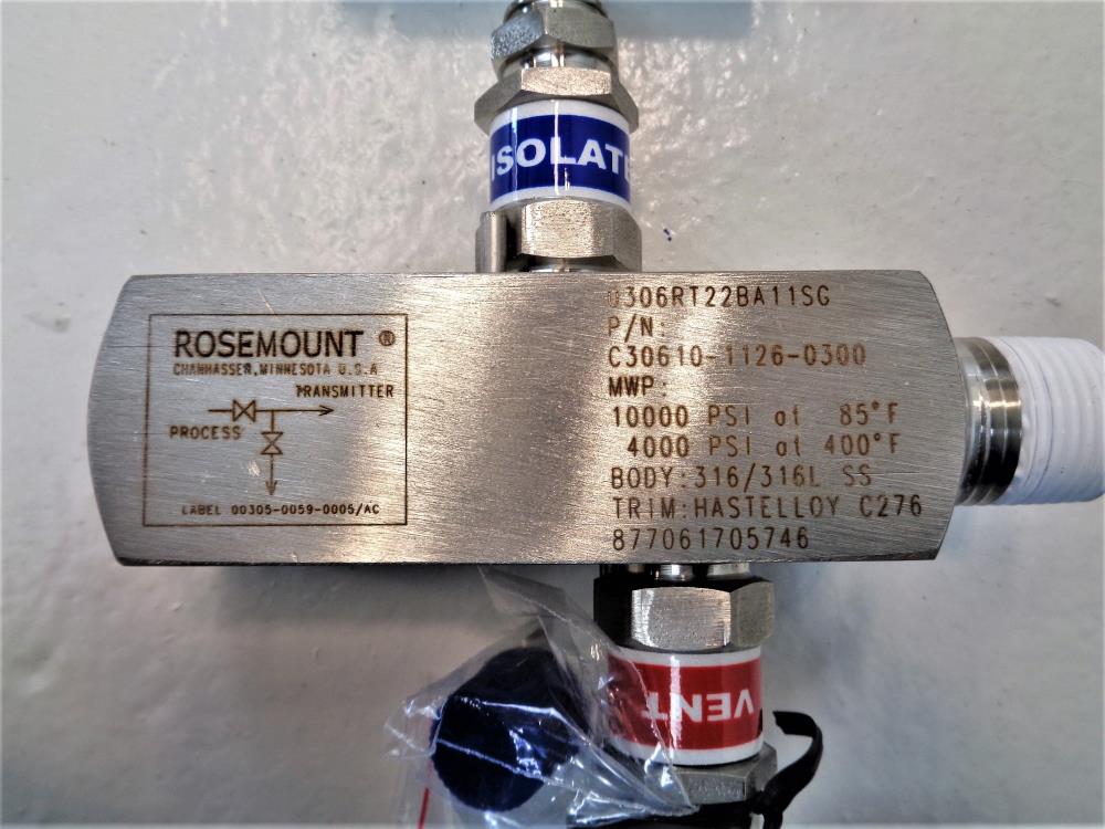 Rosemount 1/2" NPT Stainless Manifold Valve #C30610-1126-0300, 0306RT22BA11SG